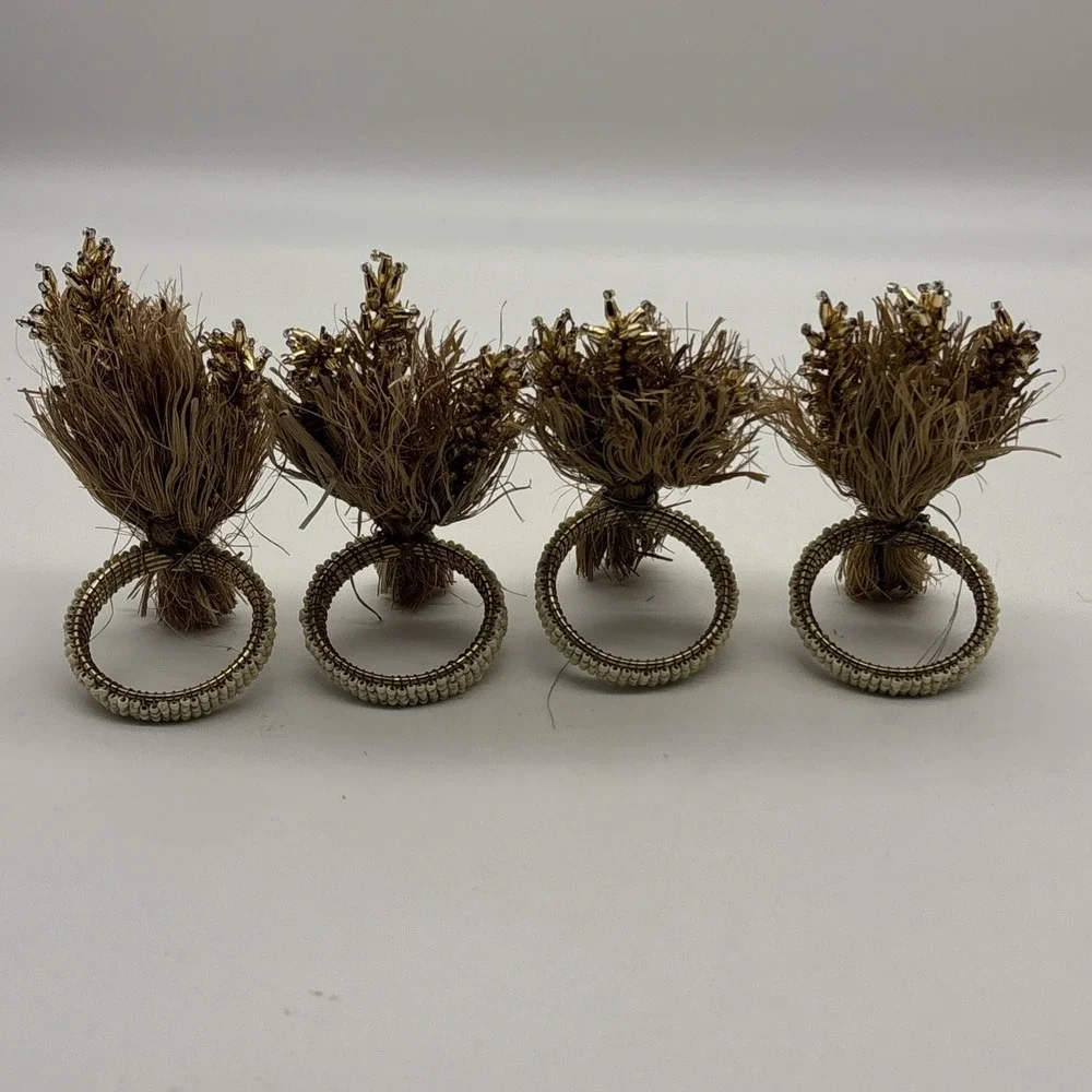 Cynthia Rowley Wheat Napkin Rings SET OF 4 Thanksgiving Harvest Fall Autumn